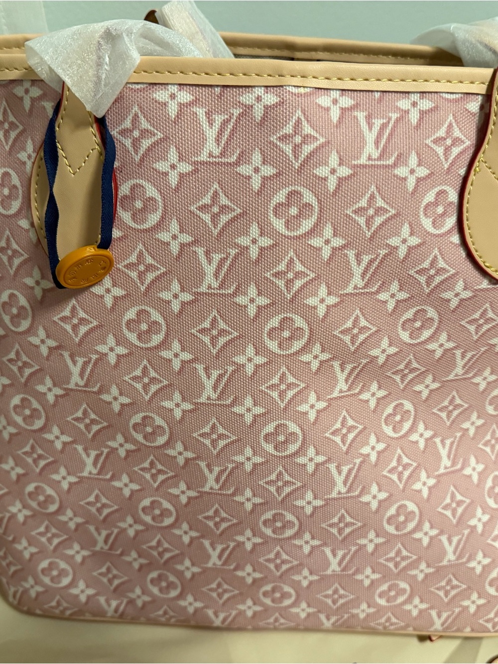 Louis Vuitton Pink and White Monogram Canvas Tote